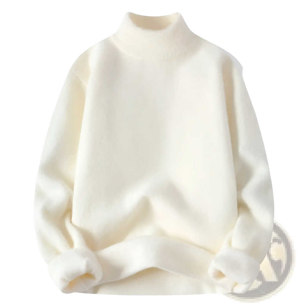 Cream-colored men half turtleneck sweater with soft textured warm knit pullover for cozy winter wear
