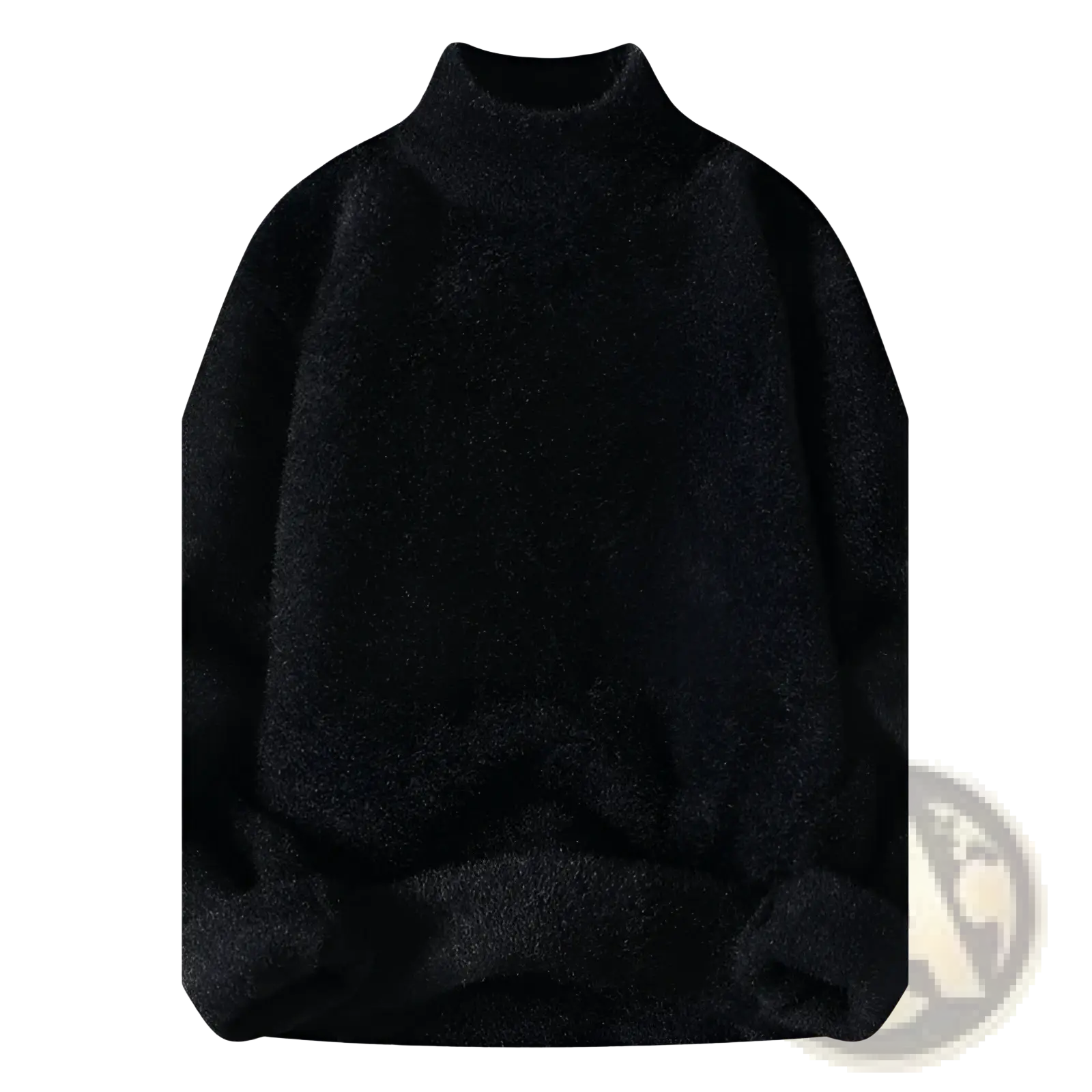 Men half turtleneck sweater in black fluffy soft textured knit for warmth and comfort in cold weather