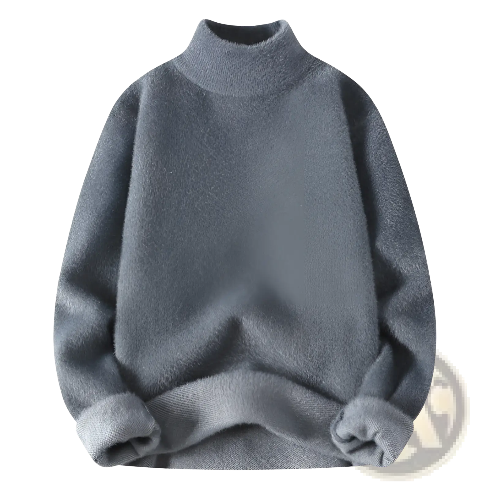 Men half turtleneck sweater warm knit pullover in soft dark gray with cozy textured knit and ribbed cuffs