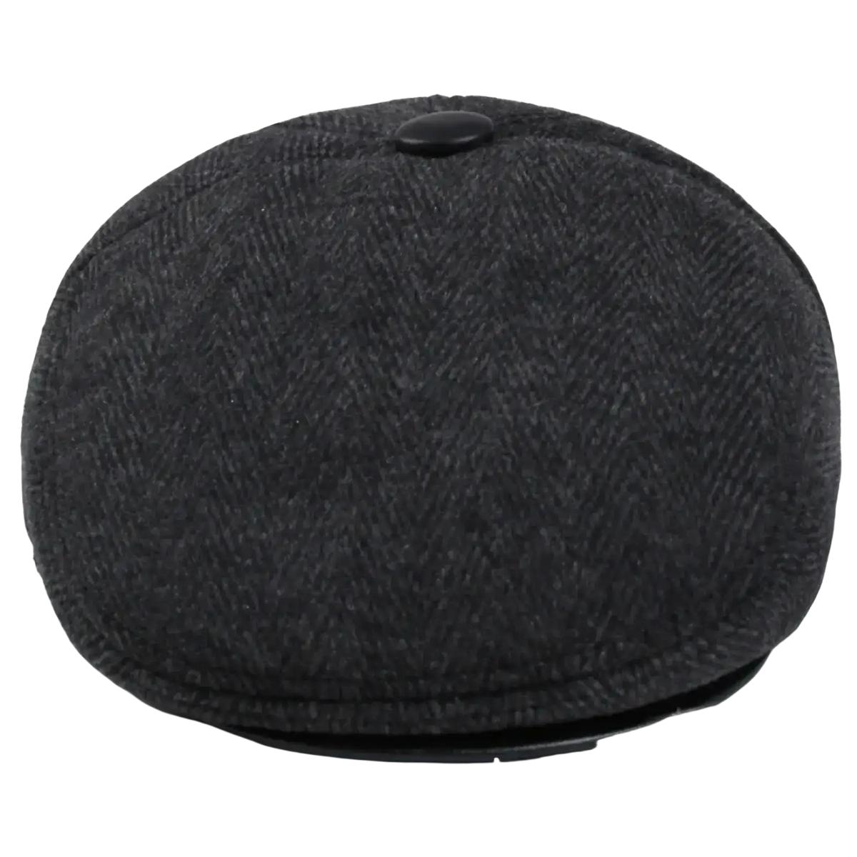 Dark gray herringbone flat cap with black button top men herringbone flat cap winter beret with earflaps