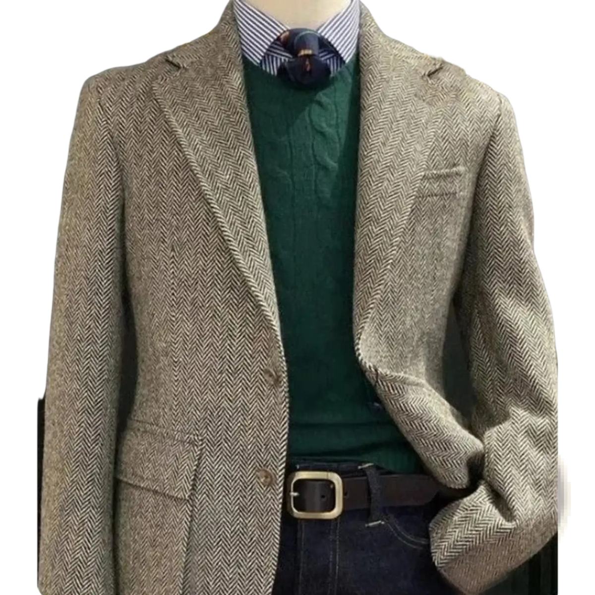 Men herringbone slim fit suit jacket blazer in beige wool with classic double-breasted design and notched lapels