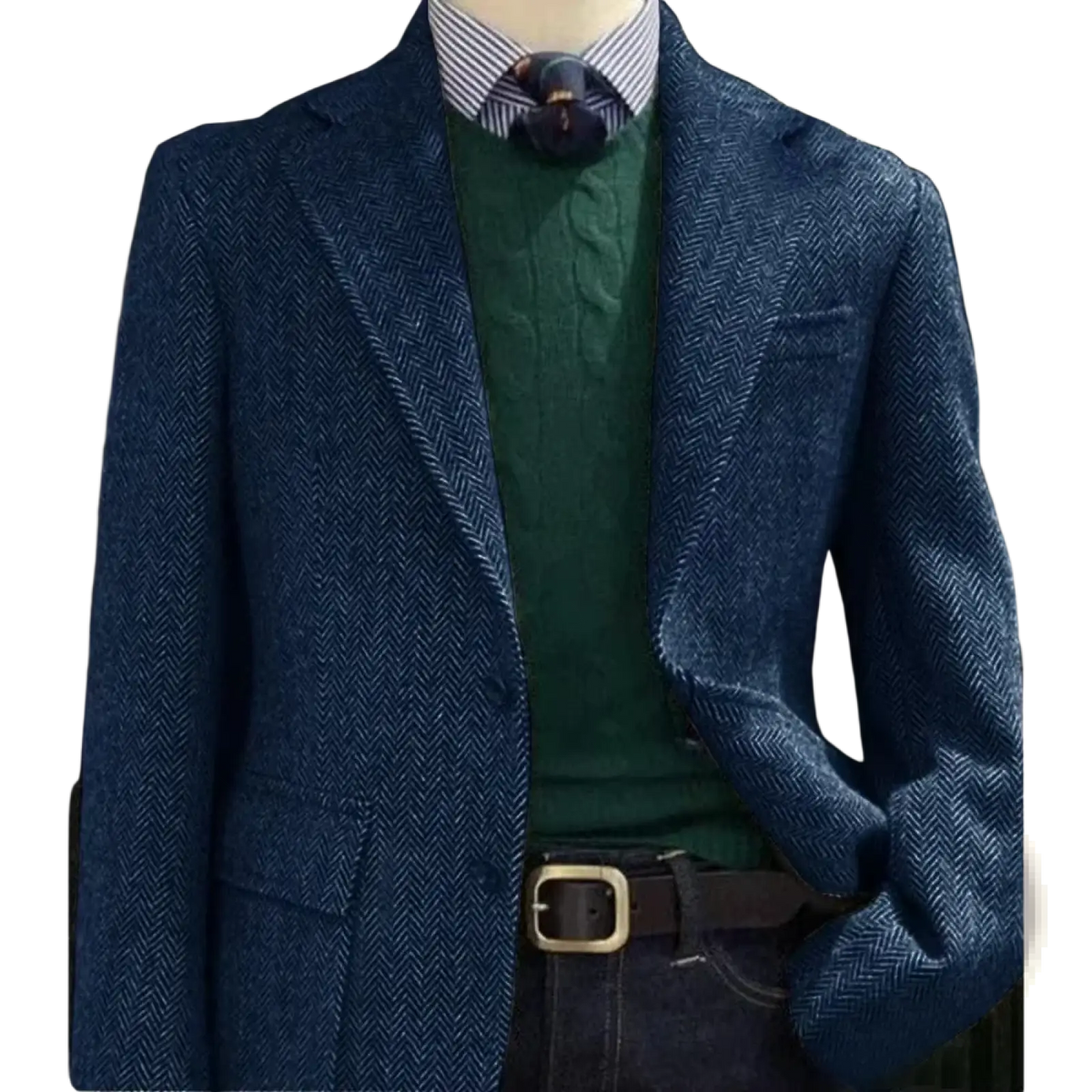 Men herringbone slim fit suit jacket blazer in navy blue wool with classic textured pattern for formal wear