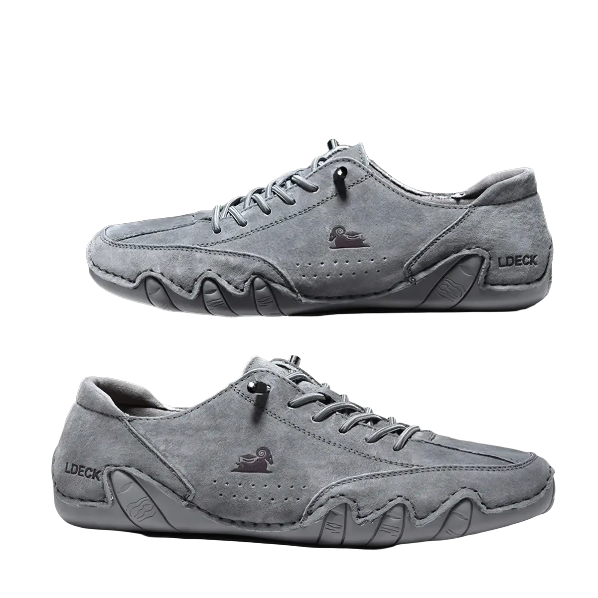 Men high top leather casual sneakers in gray suede with textured wave pattern sole and subtle branding