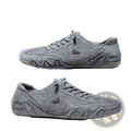 Men high top leather casual sneakers in gray suede with textured wave pattern sole and subtle branding