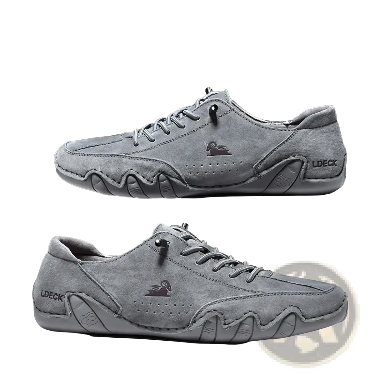 Men high top leather casual sneakers in gray suede with textured wave pattern sole and subtle branding