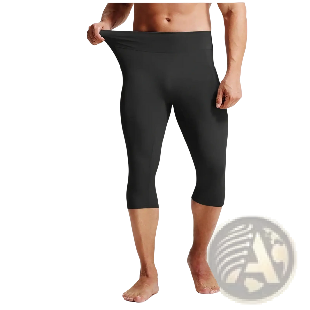 Black men high waist compression capri tights made of stretchy fabric with a form fitting design