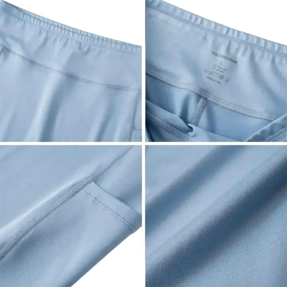 Men high waist light blue compression capri tights made of smooth stretchy fabric with subtle seam detailing