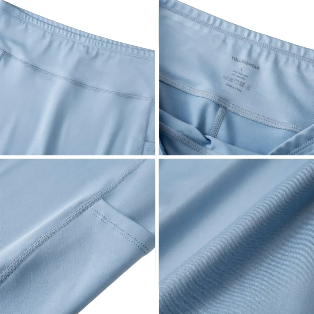 Men high waist compression capri tights in light blue stretchy fabric with smooth texture and subtle stitching details