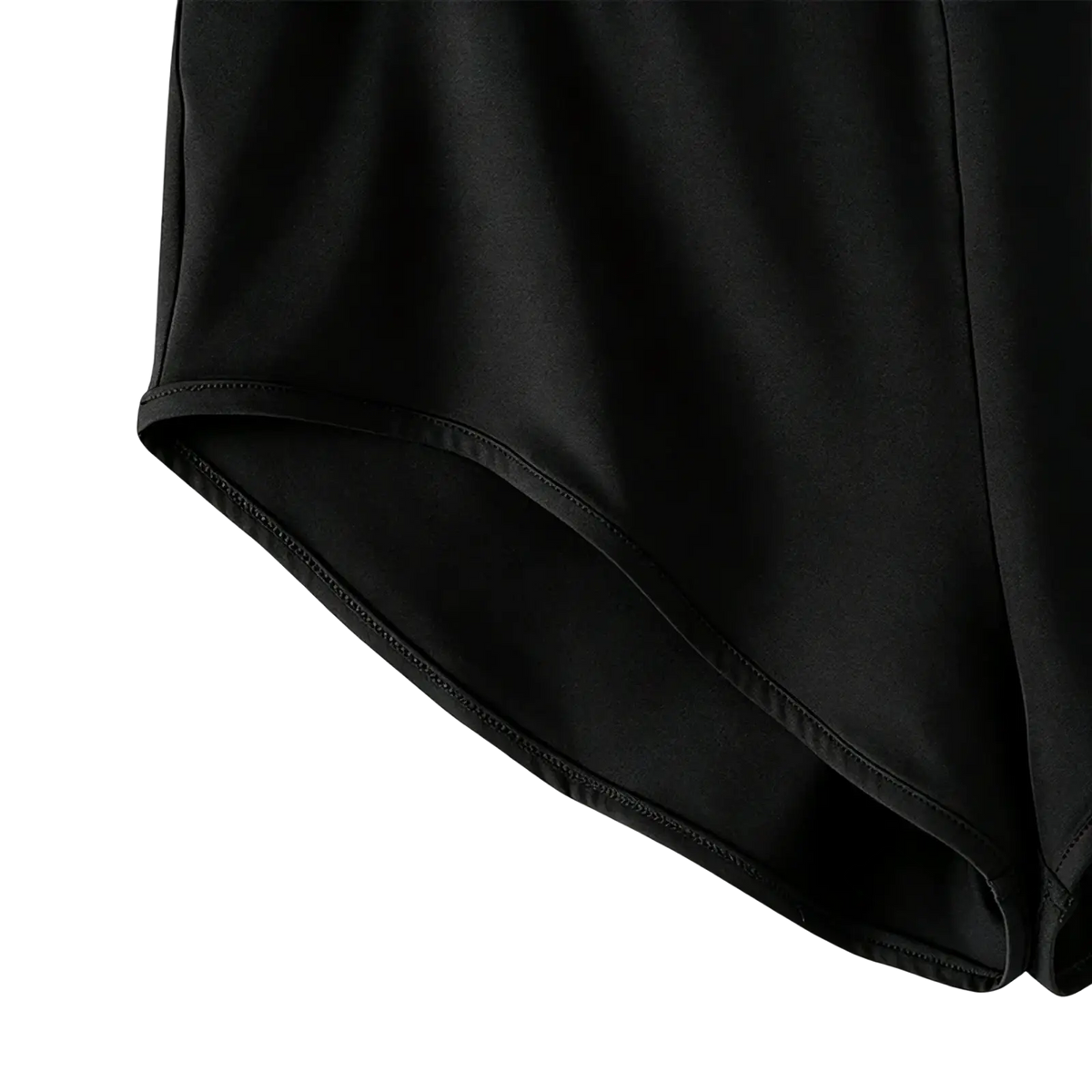 Men high waist satin sport briefs in black with a smooth glossy finish and neatly stitched hem shown from the back