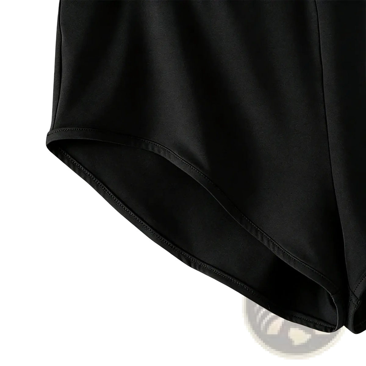 Men high waist satin sport briefs in black with a smooth glossy finish and neatly stitched hem shown from the back