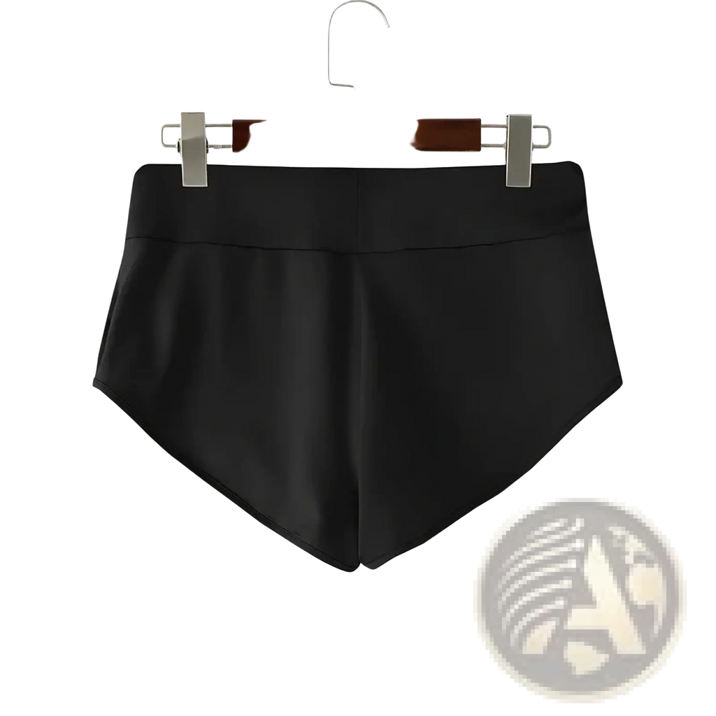 Men high waist satin sport briefs in black with a smooth glossy finish and a sleek high-waisted design