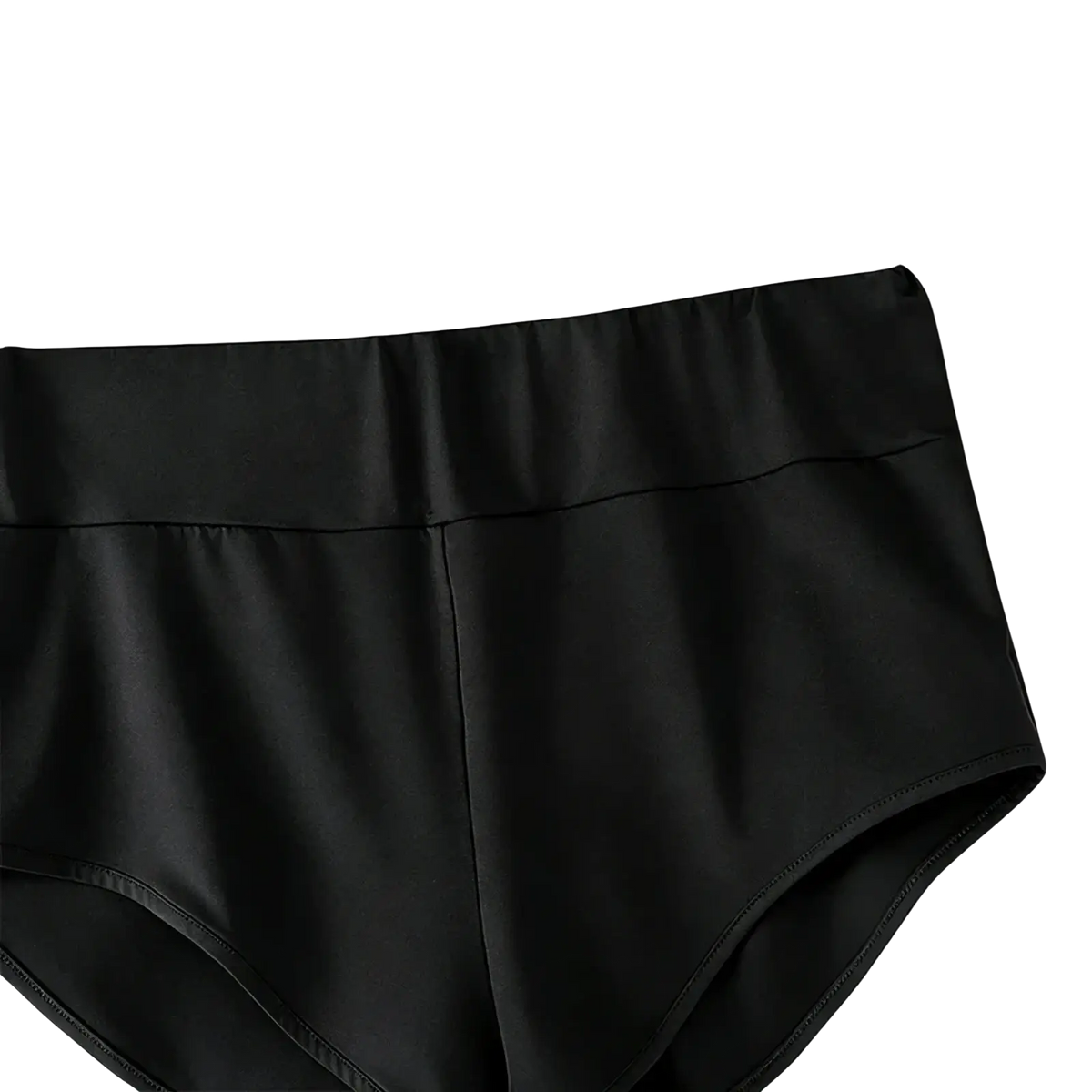 Men high waist satin sport briefs in black with a smooth glossy finish and clean stitching