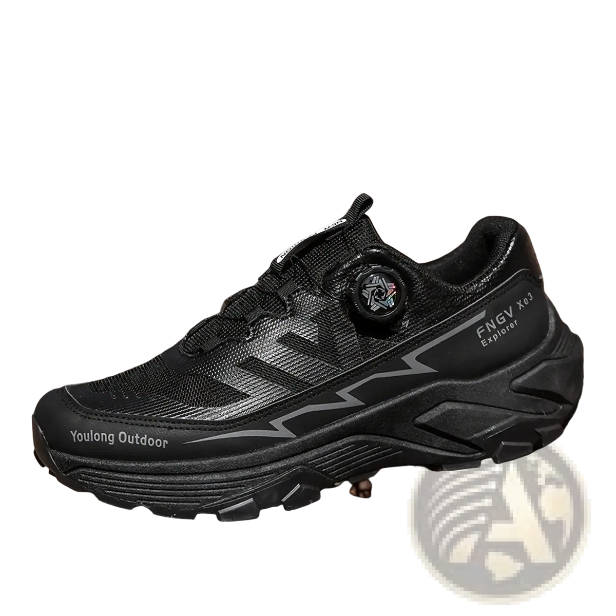 Black youlong men hiking shoes waterproof lightweight with mesh upper rubber sole and circular buckle closure for trekking