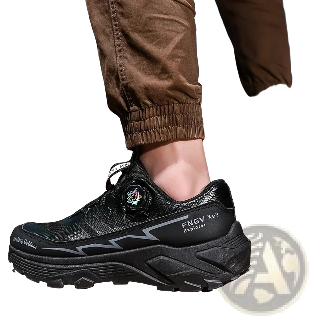 Men hiking shoes black fngv xo3 explorer with waterproof lightweight textured mesh upper and rugged rubber sole