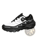Men hiking shoes waterproof lightweight trekking sneakers in white and black with breathable mesh upper and rugged sole