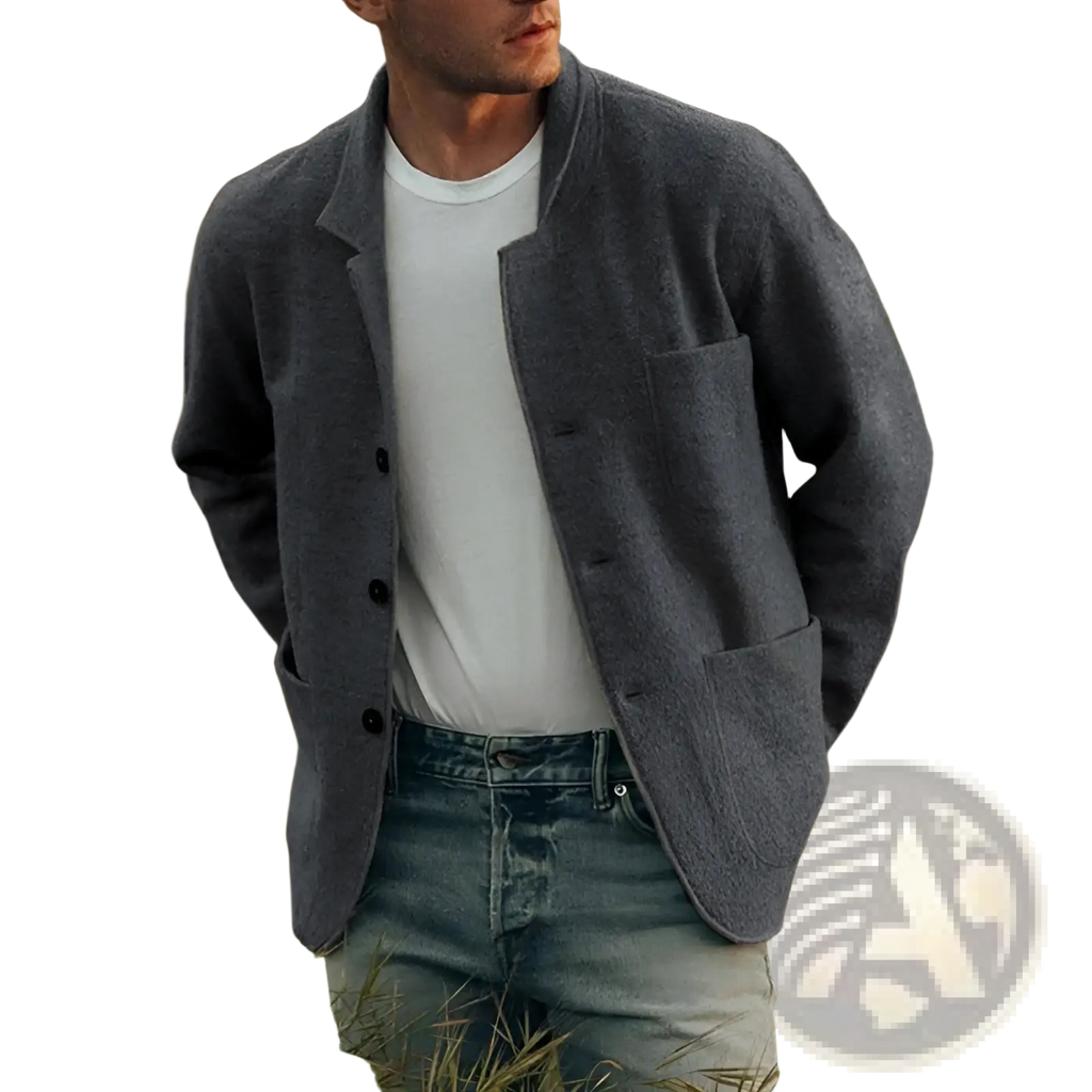 Men hip hop bomber jacket navy blue wool with gray woolen blazer styling black buttons and two front pockets