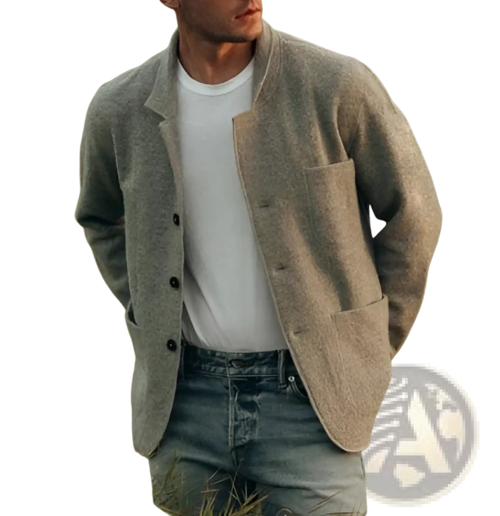 Light gray wool blazer with relaxed fit and button closures for men hip hop bomber jacket navy blue wool product line
