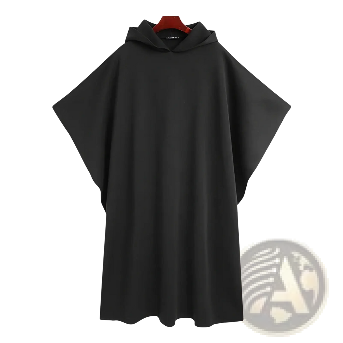 Black hooded poncho by incerun made of solid color fabric, designed as a men hooded trench cape for streetwear use