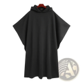 Men hooded trench cape solid color streetwear coat in black with wide flowing sleeves and smooth fabric finish