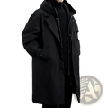 Men hooded trench coat in black with sleek modern design and subtle silver zipper accents for winter use