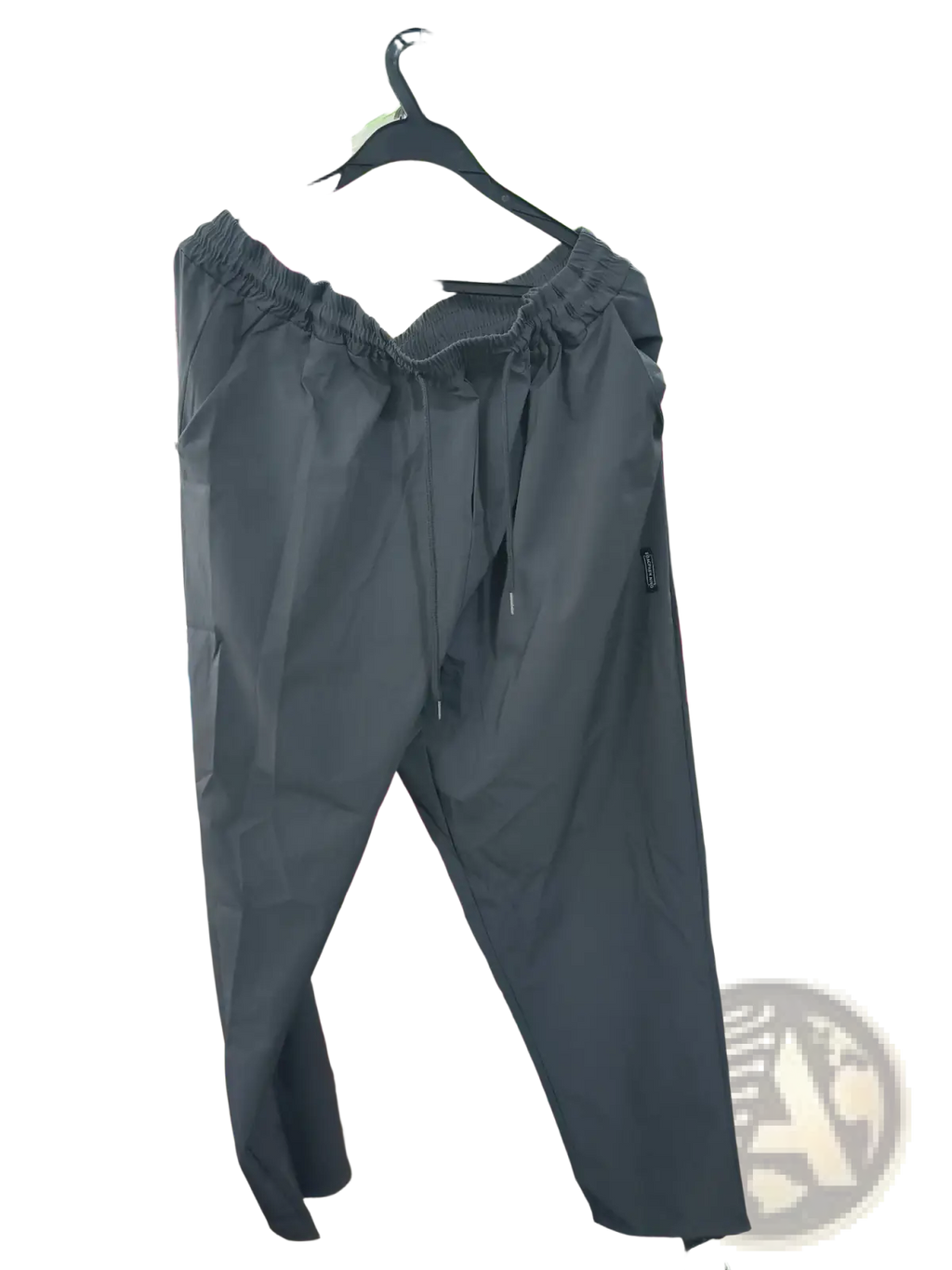 Men ice silk business casual pants in dark gray lightweight fabric with elastic waistband and drawstring closure
