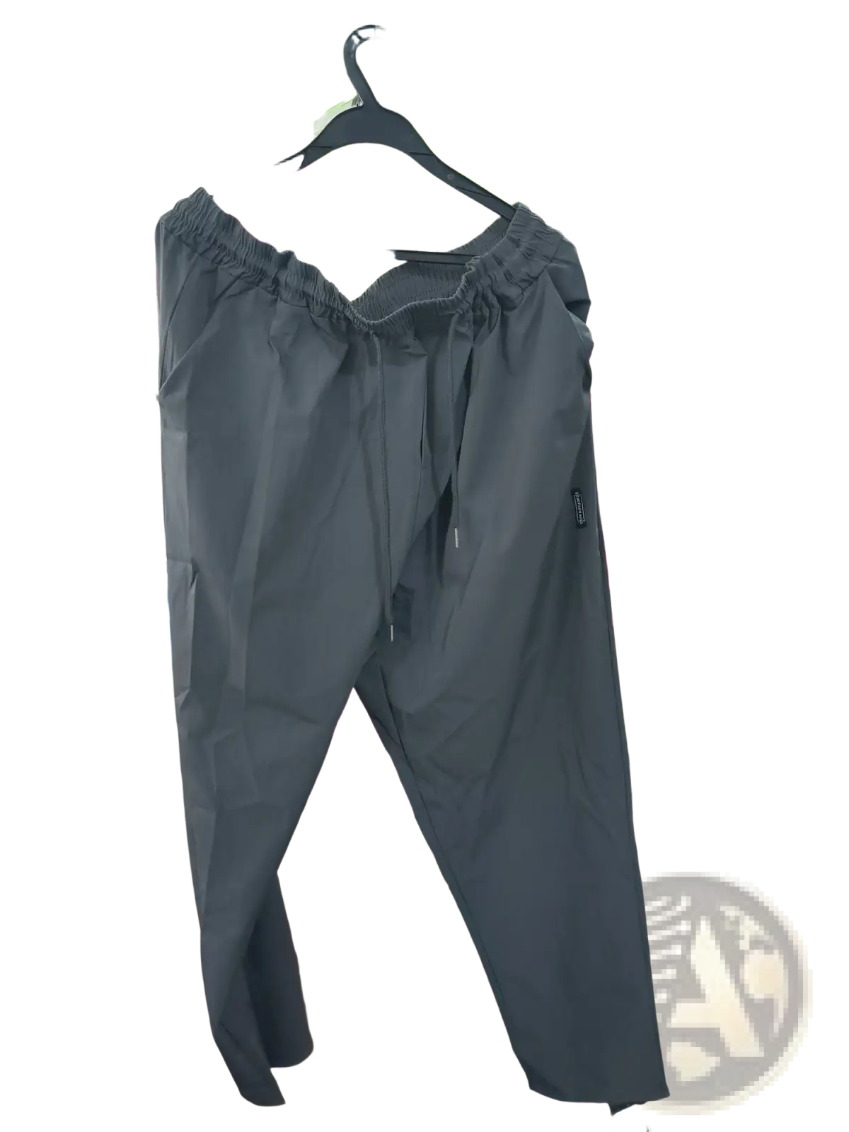 Men ice silk business casual pants in dark gray lightweight fabric with elastic waistband and drawstring closure