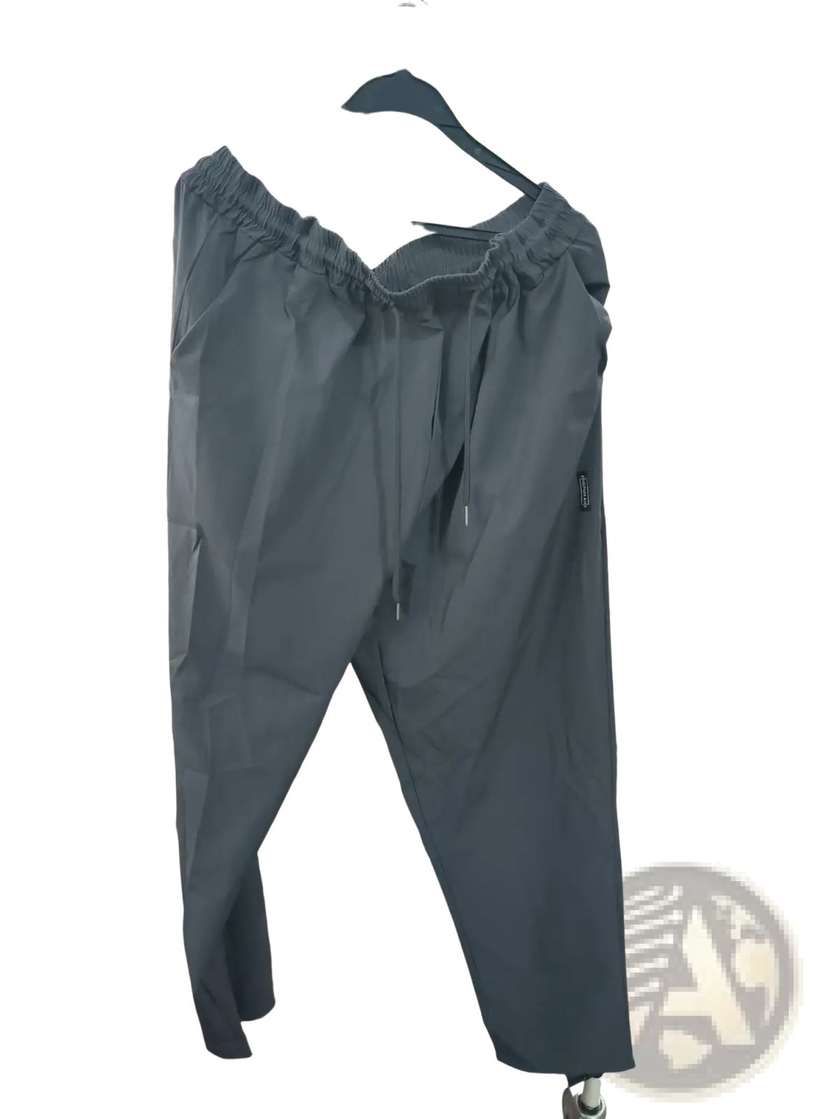 Men ice silk business casual pants in dark gray lightweight fabric with elastic waistband and drawstring