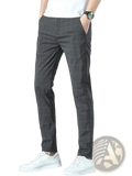 Men ice silk business suit trousers in dark gray plaid with slim fit and subtle texture for casual wear