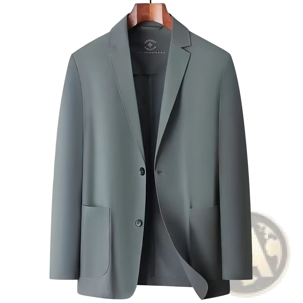 A sleek slate-gray men ice silk casual blazer coat with subtle textured weave and classic notched lapels