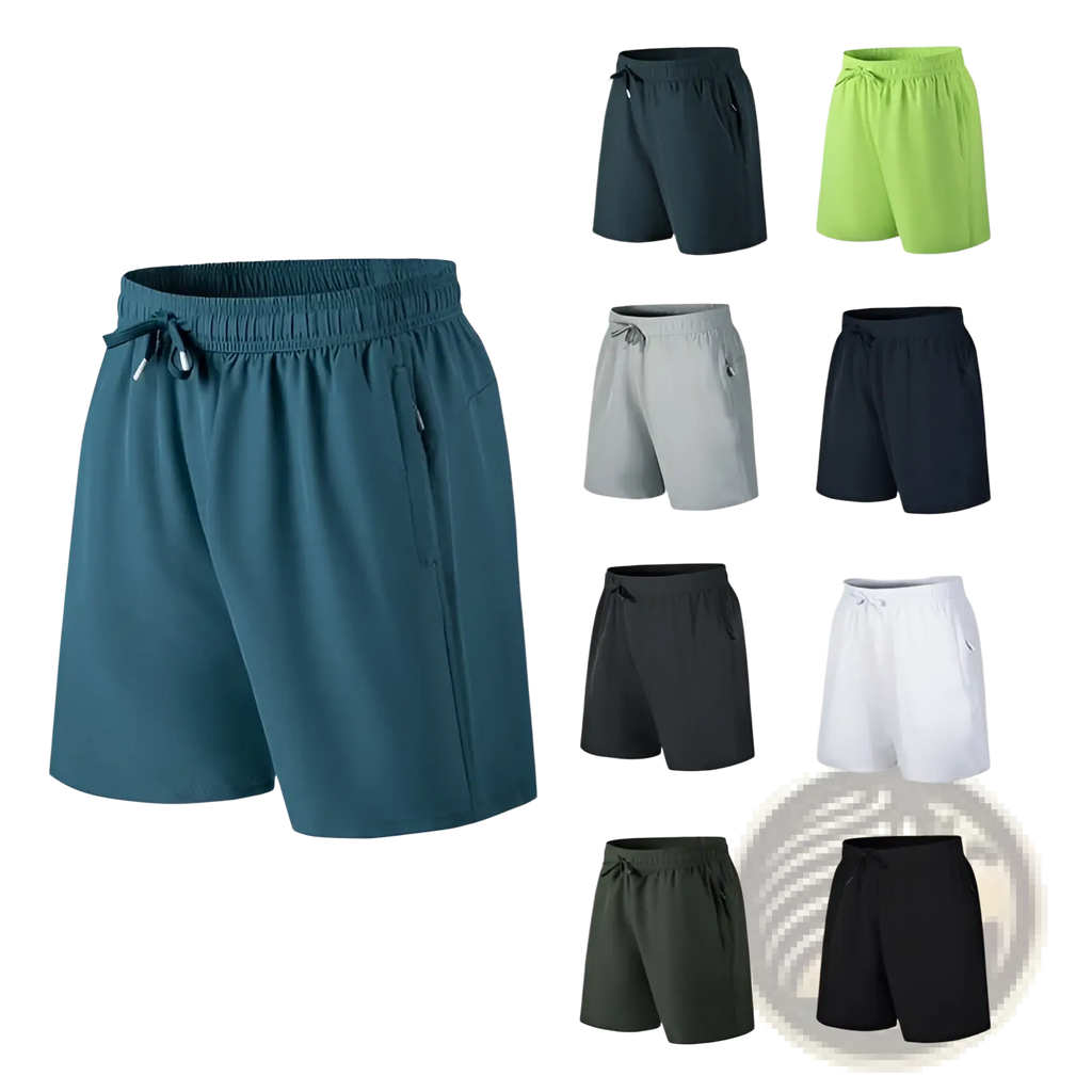 Men ice silk quick dry athletic shorts in teal with elastic waistband drawstring and side pocket for comfort and functionality