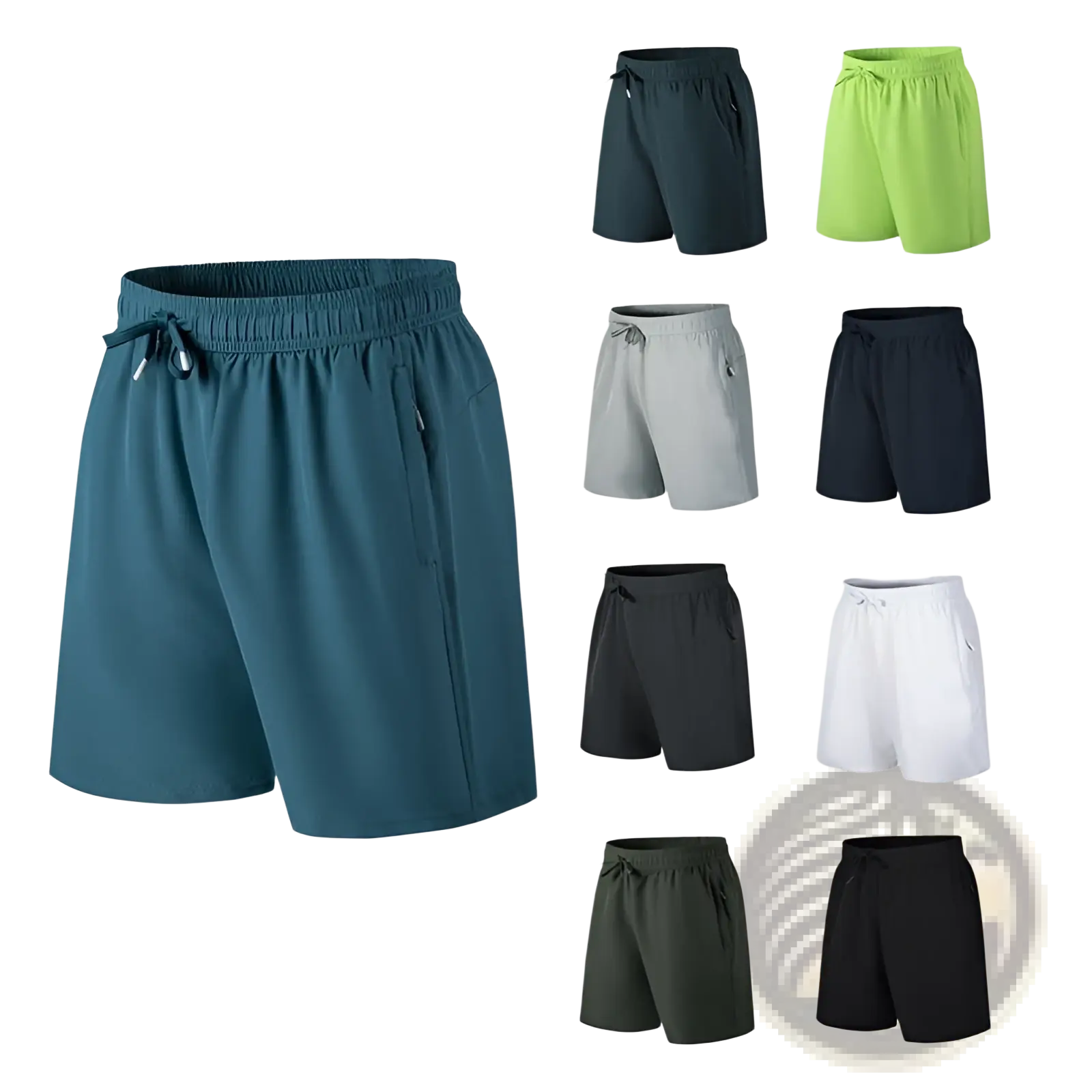 Men ice silk quick dry athletic shorts in teal with elastic waistband drawstring and side pocket for comfort and functionality