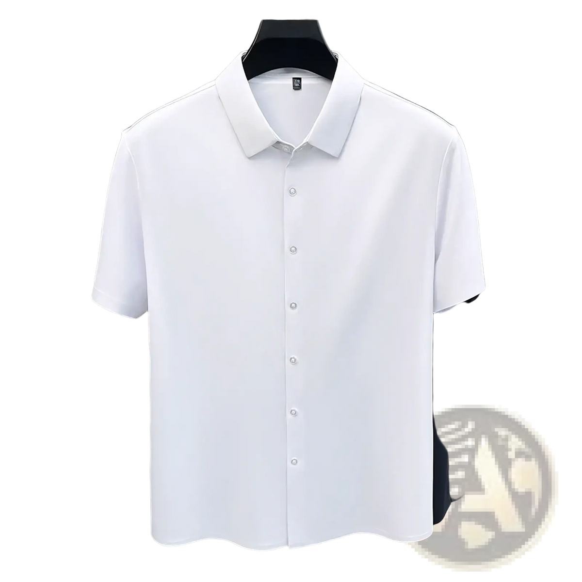 Men ice silk short sleeve dress shirt in white with a crisp collar and button-down front made of breathable fabric