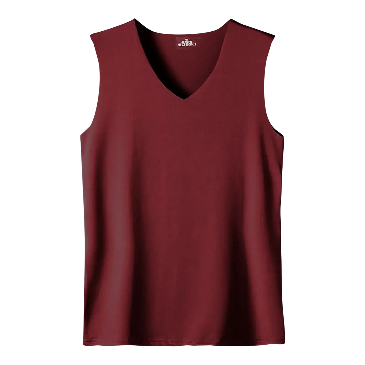 Men ice silk sleeveless v-neck tank top in maroon made of smooth lightweight fabric for comfort and breathability