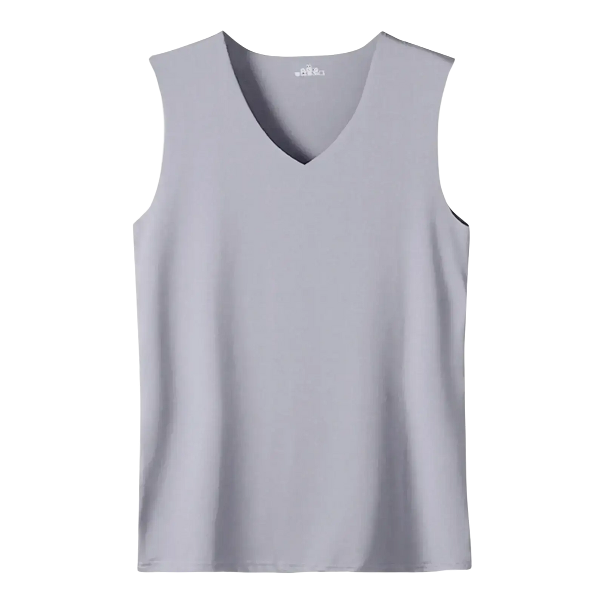 A sleek light gray men ice silk v neck sleeveless tank top made of smooth fabric for comfortable wear