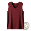 A maroon men ice silk v neck sleeveless tank top made of smooth lightweight fabric for casual wear