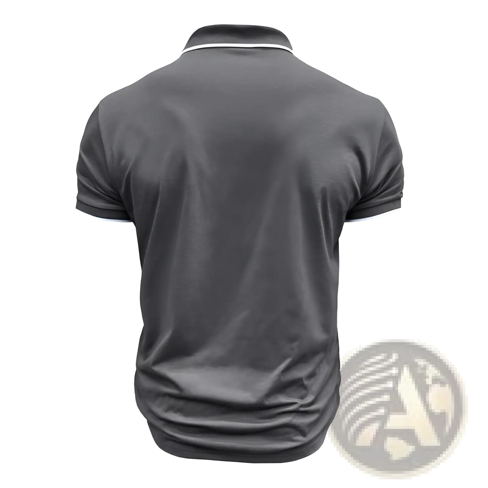 Men jacquard short sleeve polo shirt in dark gray with white trim on collar and sleeve cuffs
