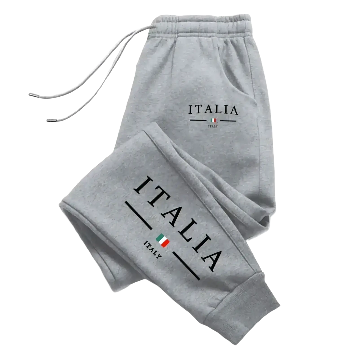 Men joggers casual athletic gray sweatpants with italia print and italian flag emblem for streetwear use