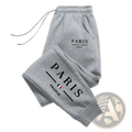 Men joggers casual athletic streetwear gray heathered sweatpants with paris france print and drawstring waist