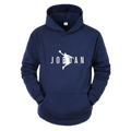 Navy blue men jordan basketball logo hoodie made of polyester featuring white basketball player silhouette and bold jordan text