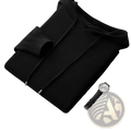 Men knit hooded sweater loose pullover black with ribbed cuffs and hem and silver hardware drawstring tips