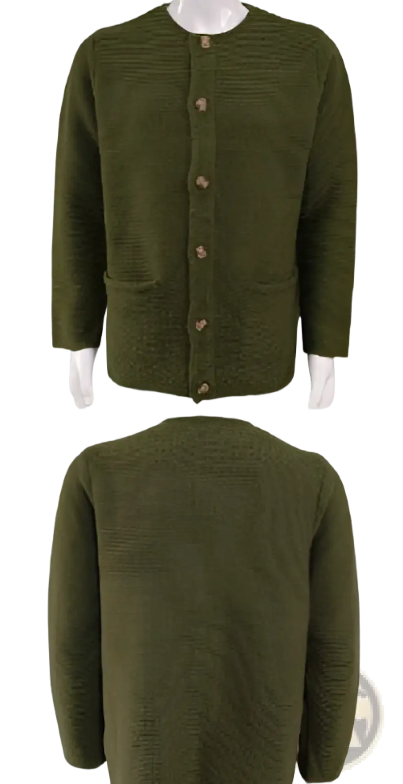 Men knitted cardigan slim fit olive green ribbed texture sweater with long sleeves and gold toned buttons