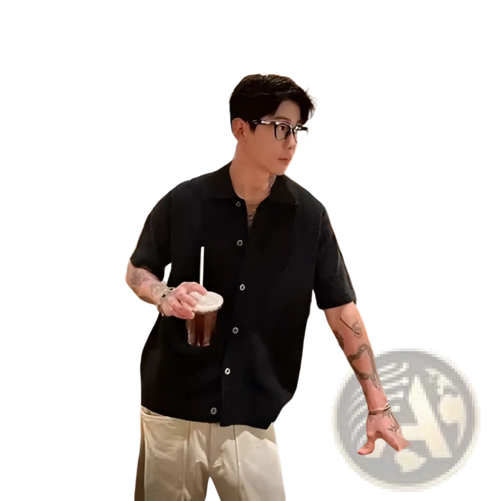 Men knitted short sleeve polo shirt featuring a black knitted short-sleeved button-up design for casual wear