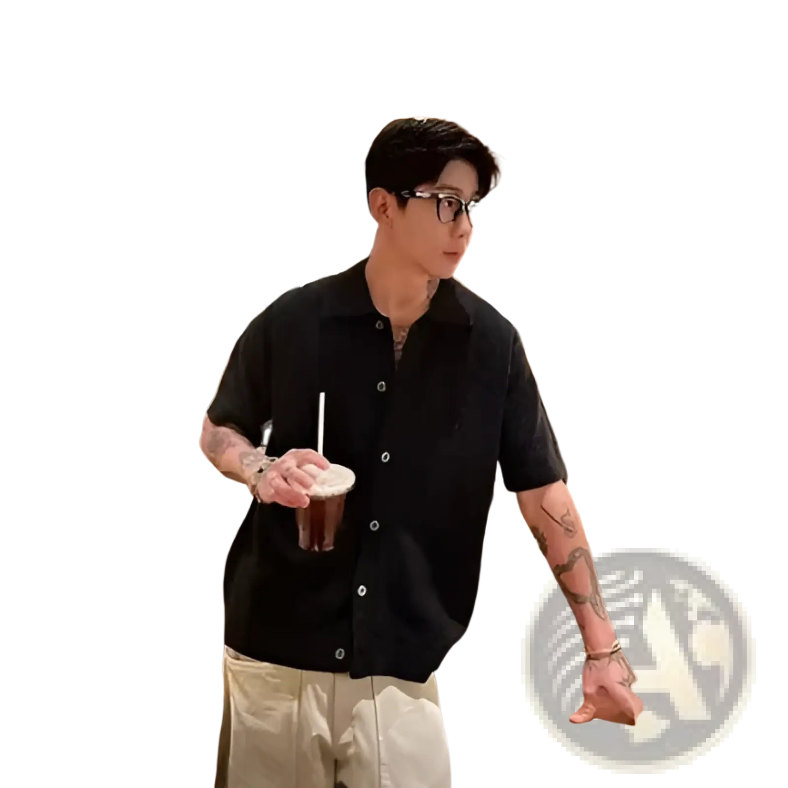 Black knitted short sleeve polo shirt for men featuring a button-up front and breathable fabric design