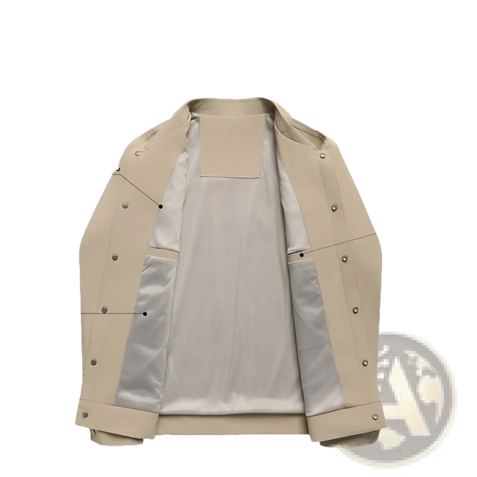 Men lapel utility jacket in beige with mesh lining and buttoned flap pockets featuring checkered lining