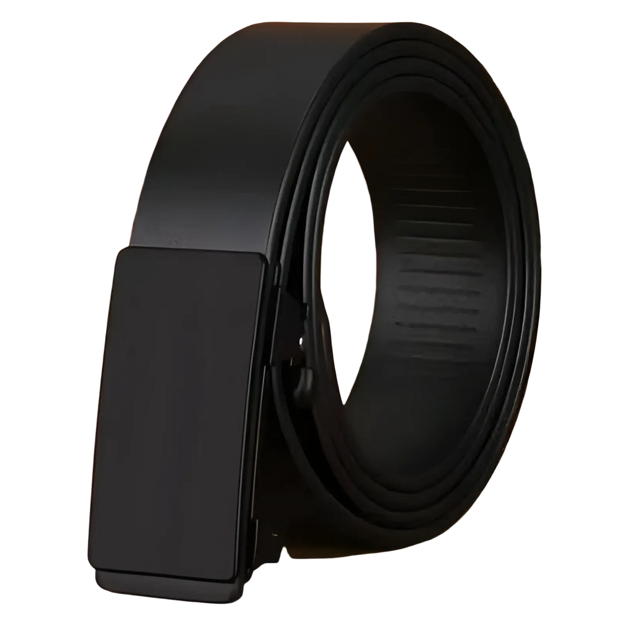 Men leather automatic buckle belt in black featuring a sleek rectangular automatic leather buckle