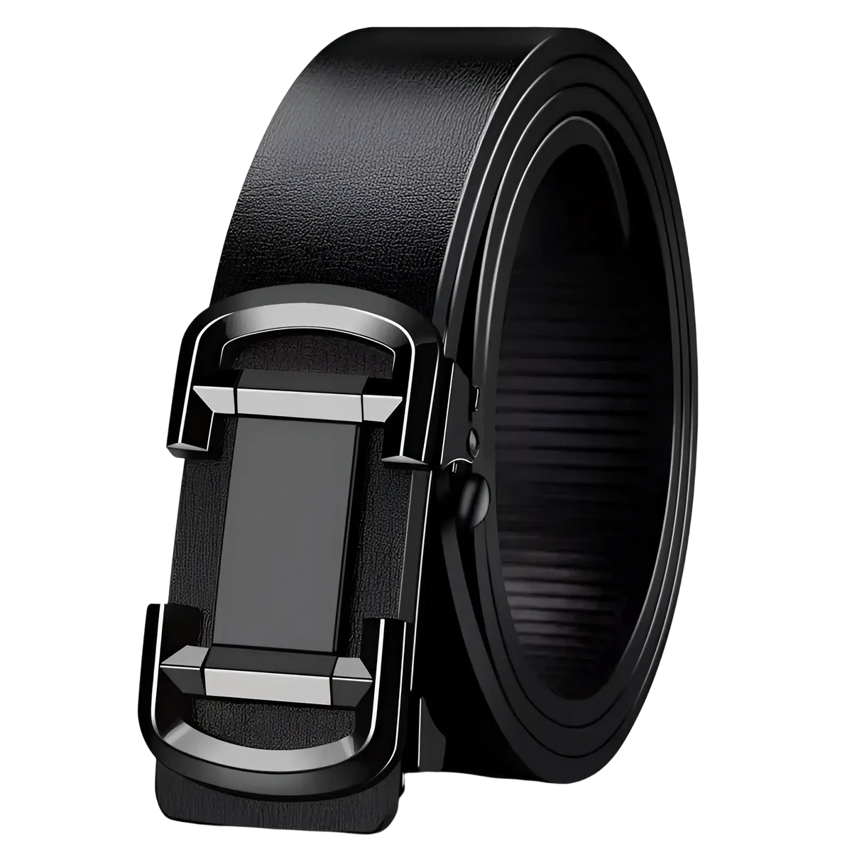 Men leather automatic buckle belt in black with a sleek silver accented modern automatic buckle design