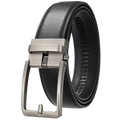 Men leather automatic buckle belt in black with a brushed silver-toned automatic buckle made of leather