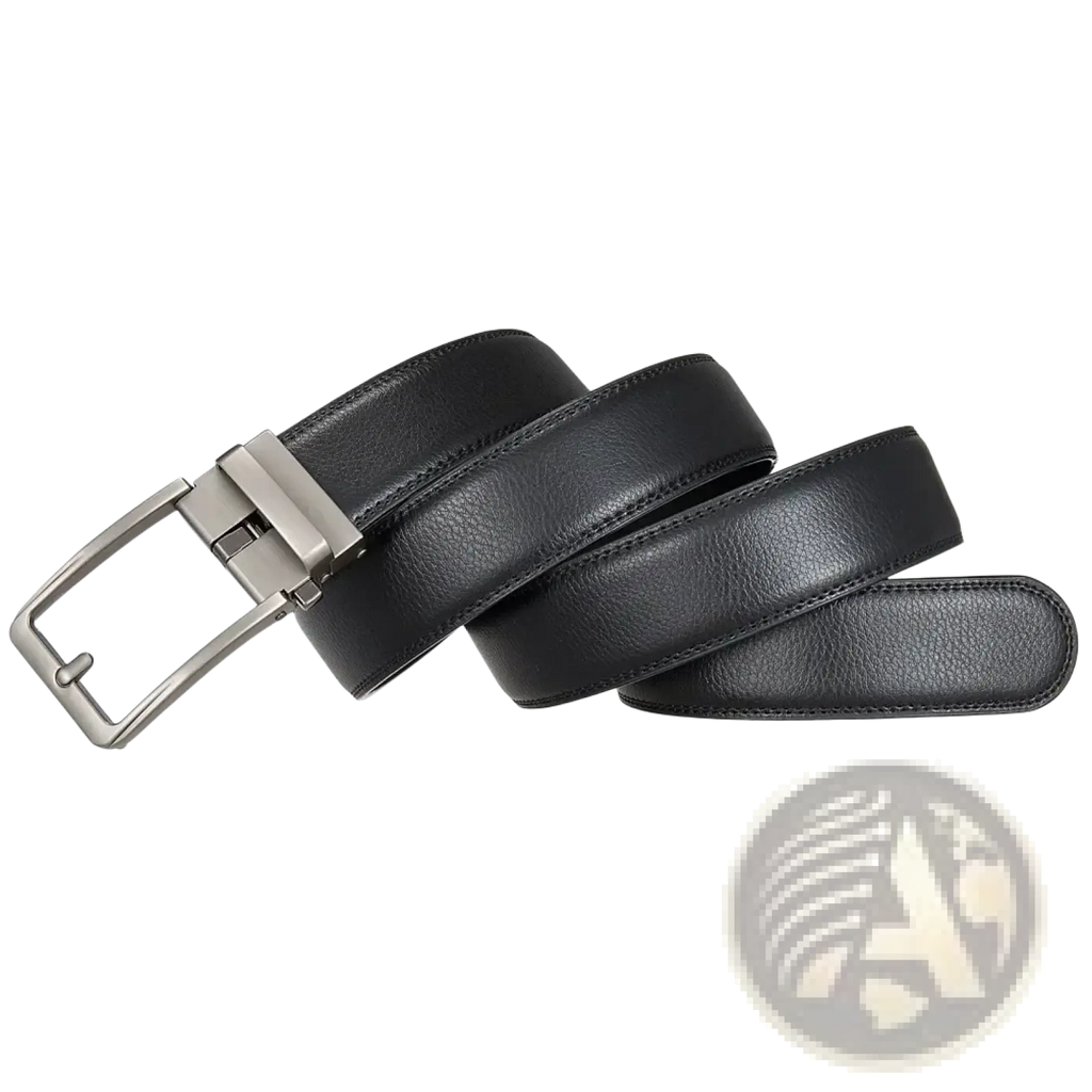 Men leather automatic buckle belt in black with a silver toned automatic buckle and smooth leather finish