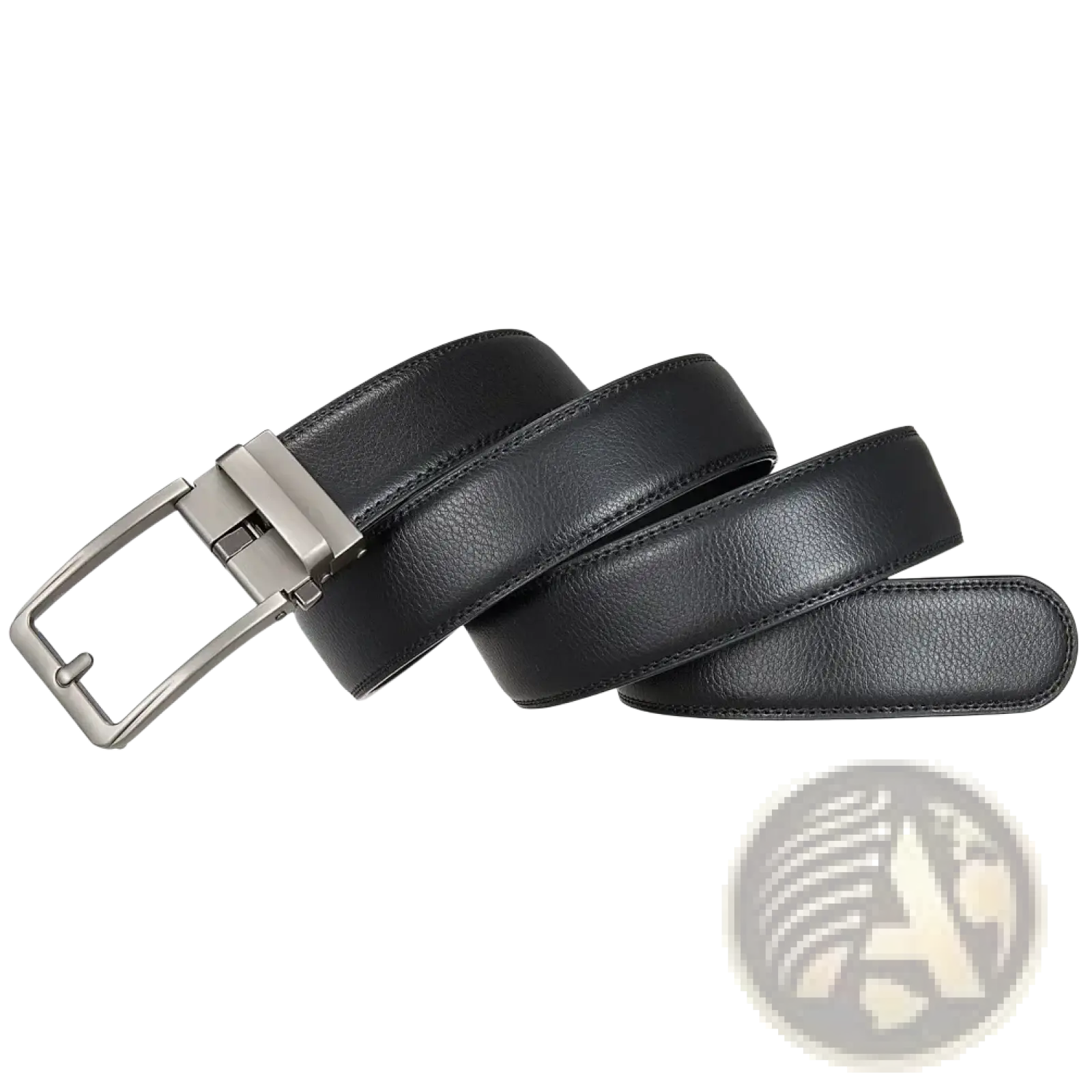 Men leather automatic buckle belt in black with a silver toned automatic buckle and smooth leather finish