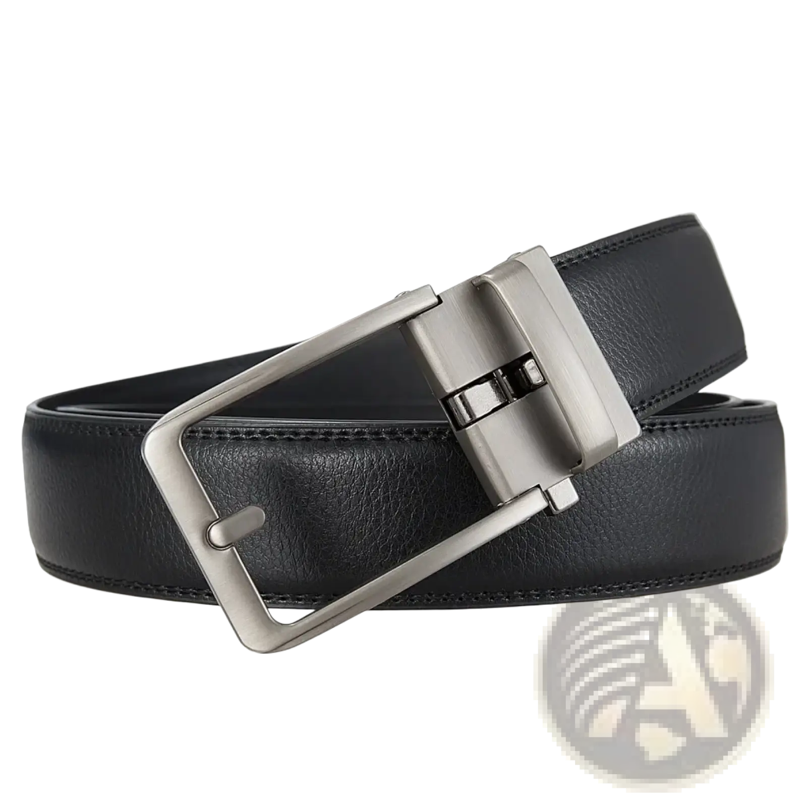 Men leather automatic buckle belt in black with a sleek silver-toned automatic buckle for formal wear